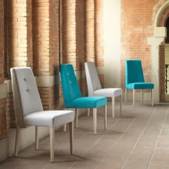 Lujosa Chaise De Salle à Manger|Chaise Salon*Mila Chaise en tissu rembourrée avec boutons sur le dossier pieds bois