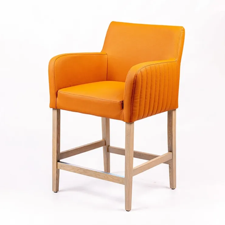 Sessio Tabouret Snack (assise +/- 65 Cm)|Tabouret De Bar (assise +/- 80 Cm)*Moritz line Tabouret snack avec accoudoirs et dos matelassé pieds en bois