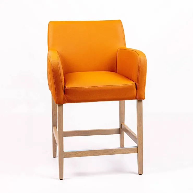 Sessio Tabouret Snack (assise +/- 65 Cm)|Tabouret De Bar (assise +/- 80 Cm)*Moritz line Tabouret snack avec accoudoirs et dos matelassé pieds en bois