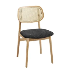Chaise De Salle à Manger|Chaise Salon*NinaChaise en bois avec dossier en cannage et assise tissu