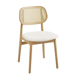 Chaise De Salle à Manger|Chaise Salon*NinaChaise en bois avec dossier en cannage et assise tissu