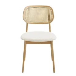 Chaise De Salle à Manger|Chaise Salon*NinaChaise en bois avec dossier en cannage et assise tissu