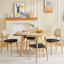 Chaise De Salle à Manger|Chaise Salon*NinaChaise en bois avec dossier en cannage et assise tissu