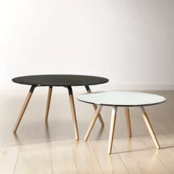 Cancio Table De Salon*Nuba mini Table basse ronde en céramique avec pieds en bois