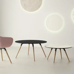 Cancio Table De Salon*Nuba mini Table basse ronde en céramique avec pieds en bois