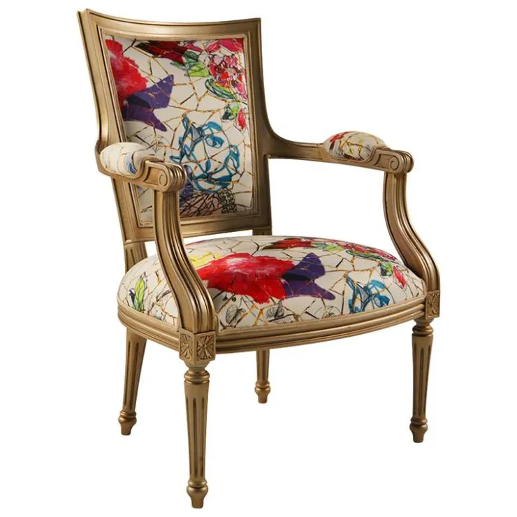 Paget Fauteuil De Salon*Quentin Fauteuil cabriolet Louis 16 fabrication française en tissu et bois massif