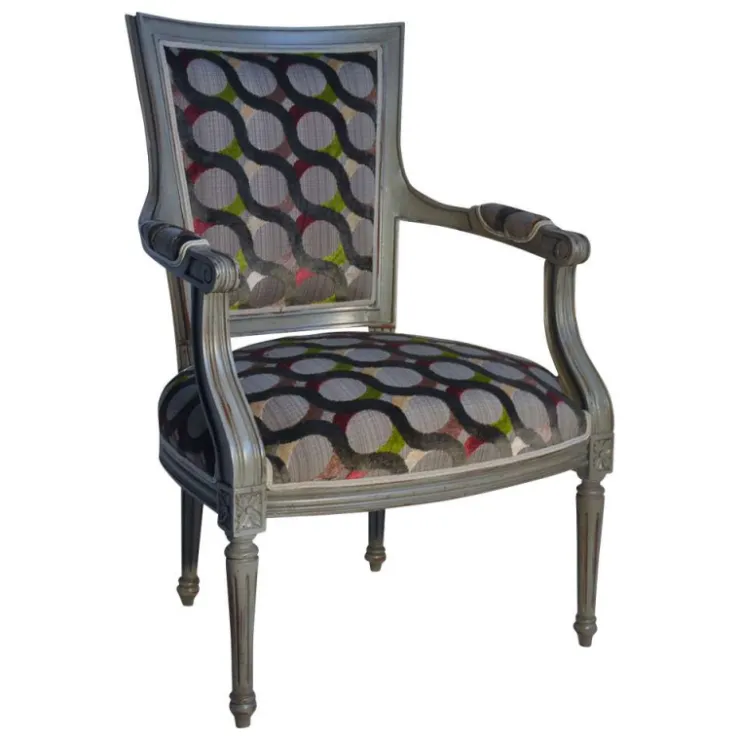 Paget Fauteuil De Salon*Quentin Fauteuil cabriolet Louis 16 fabrication française en tissu et bois massif