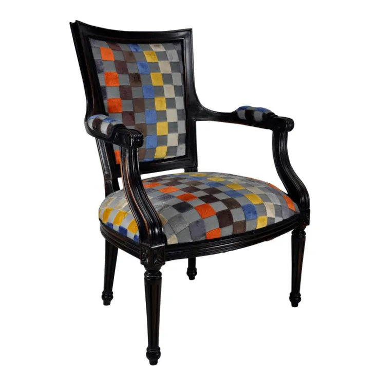 Paget Fauteuil De Salon*Quentin Fauteuil cabriolet Louis 16 fabrication française en tissu et bois massif