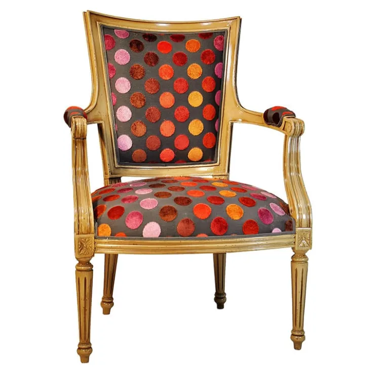 Paget Fauteuil De Salon*Quentin Fauteuil cabriolet Louis 16 fabrication française en tissu et bois massif