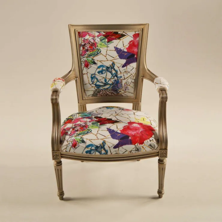 Paget Fauteuil De Salon*Quentin Fauteuil cabriolet Louis 16 fabrication française en tissu et bois massif