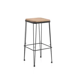 Jayso Tabouret Snack (assise +/- 65 Cm)|Tabouret De Bar (assise +/- 80 Cm)*Riopar Tabouret haut assise bois pieds métal style industriel