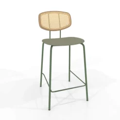 Perfecta Tabouret Snack (assise +/- 65 Cm)|Tabouret De Bar (assise +/- 80 Cm)*Ritmo Tabouret snack rétro avec dossier cannage rotin et assise en simili