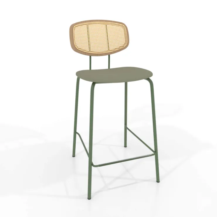 Perfecta Tabouret Snack (assise +/- 65 Cm)|Tabouret De Bar (assise +/- 80 Cm)*Ritmo Tabouret snack rétro avec dossier cannage rotin et assise en simili