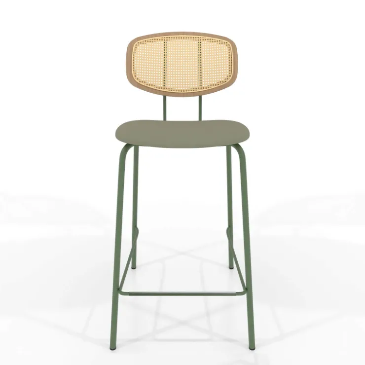 Perfecta Tabouret Snack (assise +/- 65 Cm)|Tabouret De Bar (assise +/- 80 Cm)*Ritmo Tabouret snack rétro avec dossier cannage rotin et assise en simili