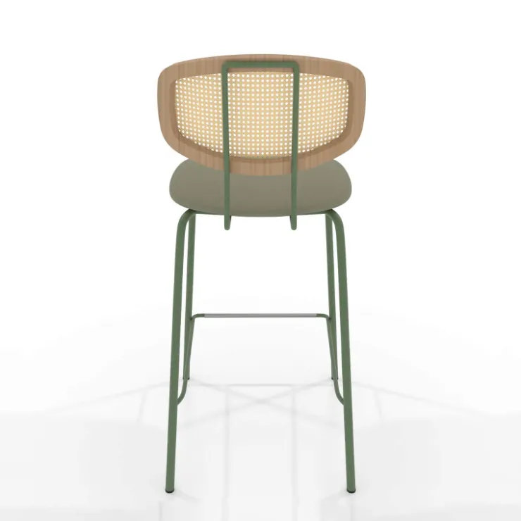 Perfecta Tabouret Snack (assise +/- 65 Cm)|Tabouret De Bar (assise +/- 80 Cm)*Ritmo Tabouret snack rétro avec dossier cannage rotin et assise en simili
