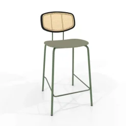 Perfecta Tabouret Snack (assise +/- 65 Cm)|Tabouret De Bar (assise +/- 80 Cm)*Ritmo Tabouret snack rétro avec dossier cannage rotin et assise en simili