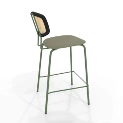 Perfecta Tabouret Snack (assise +/- 65 Cm)|Tabouret De Bar (assise +/- 80 Cm)*Ritmo Tabouret snack rétro avec dossier cannage rotin et assise en simili