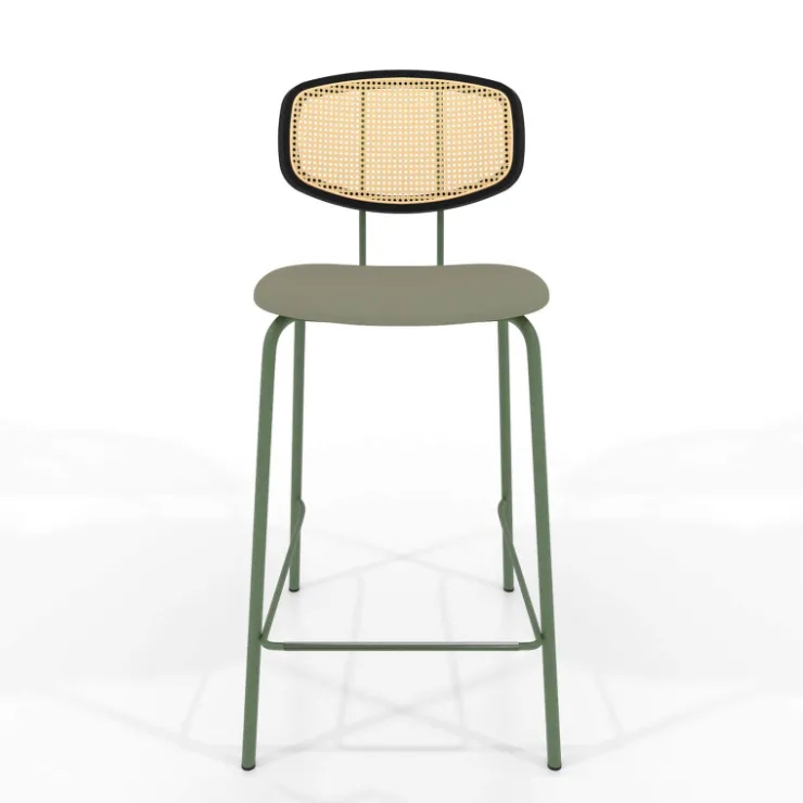 Perfecta Tabouret Snack (assise +/- 65 Cm)|Tabouret De Bar (assise +/- 80 Cm)*Ritmo Tabouret snack rétro avec dossier cannage rotin et assise en simili