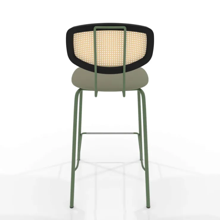 Perfecta Tabouret Snack (assise +/- 65 Cm)|Tabouret De Bar (assise +/- 80 Cm)*Ritmo Tabouret snack rétro avec dossier cannage rotin et assise en simili