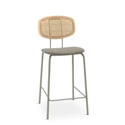 Perfecta Tabouret Snack (assise +/- 65 Cm)|Tabouret De Bar (assise +/- 80 Cm)*Ritmo Tabouret snack vintage dossier en cannage avec assise tissu