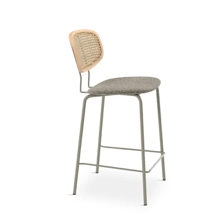 Perfecta Tabouret Snack (assise +/- 65 Cm)|Tabouret De Bar (assise +/- 80 Cm)*Ritmo Tabouret snack vintage dossier en cannage avec assise tissu