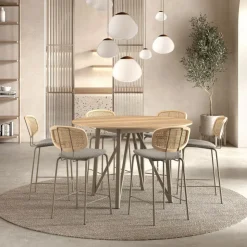 Perfecta Tabouret Snack (assise +/- 65 Cm)|Tabouret De Bar (assise +/- 80 Cm)*Ritmo Tabouret snack vintage dossier en cannage avec assise tissu