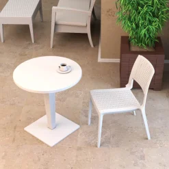 Table De Jardin*Riva Table de jardin ronde en résine tressée et plateau werzalit