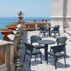 Table De Jardin*Riva Table de jardin ronde en résine tressée et plateau werzalit