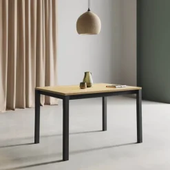Perfecta Table De Cuisine*Valentina Table de cuisine extensible en mélaminé chêne naturel avec pieds en métal noir