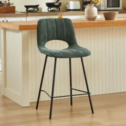 Tabouret Snack (assise +/- 65 Cm)|Tabouret De Bar (assise +/- 80 Cm)*WilliamTabouret cosy en tissu avec pieds en métal noir