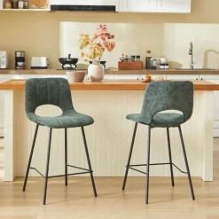 Tabouret Snack (assise +/- 65 Cm)|Tabouret De Bar (assise +/- 80 Cm)*WilliamTabouret cosy en tissu avec pieds en métal noir