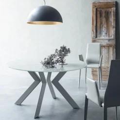 Tomasella Table De Salle à Manger*Zoe Table ronde design extensible en verre extralight blanc et métal