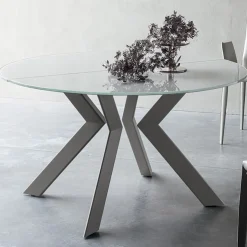 Tomasella Table De Salle à Manger*Zoe Table ronde design extensible en verre extralight blanc et métal